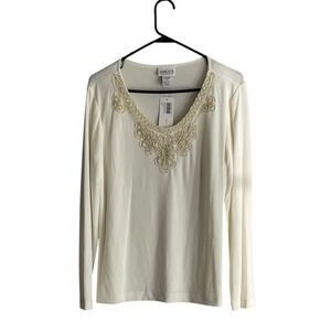 CHICOS Womens Empres Embroidered Blouse Med Timeless Elegant Vintage